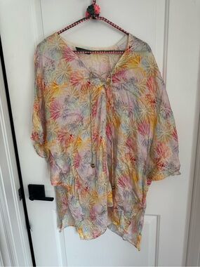 APNY SILK Lightweight Multicolor Floral Tie-Front Women’s Top